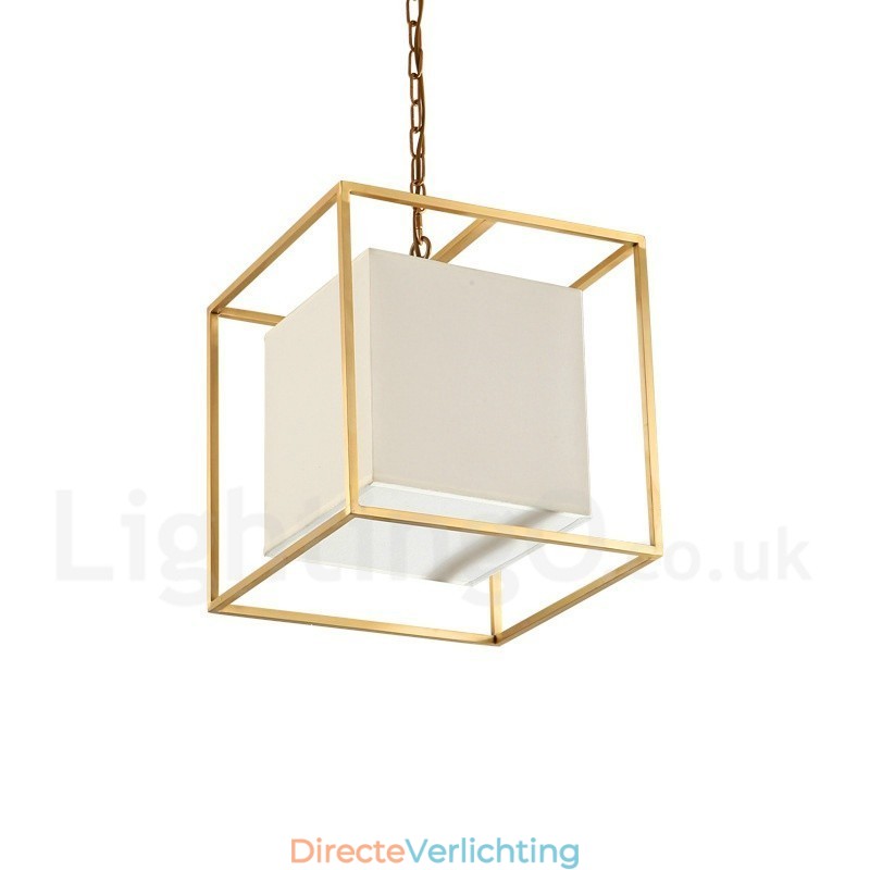 1-lichts retro rustieke luxe messing hanglamp kroonluchter met stoffen kap