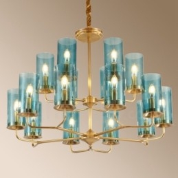 16-lichts retro rustieke luxe messing hanglamp kroonluchter met glazen kap
