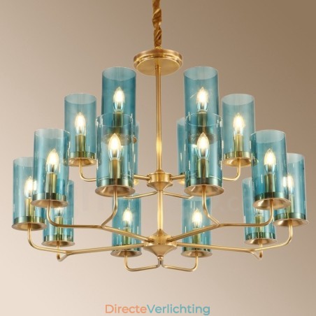 16-lichts retro rustieke luxe messing hanglamp kroonluchter met glazen kap 16-lichts retro rustieke luxe messing hanglamp kroonluchter met glazen kap