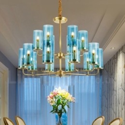 16-lichts retro rustieke luxe messing hanglamp kroonluchter met glazen kap