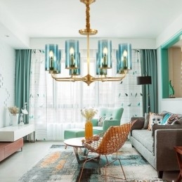 8-lichts retro rustieke luxe messing hanglamp kroonluchter met glazen kap