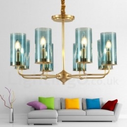 8-lichts retro rustieke luxe messing hanglamp kroonluchter met glazen kap