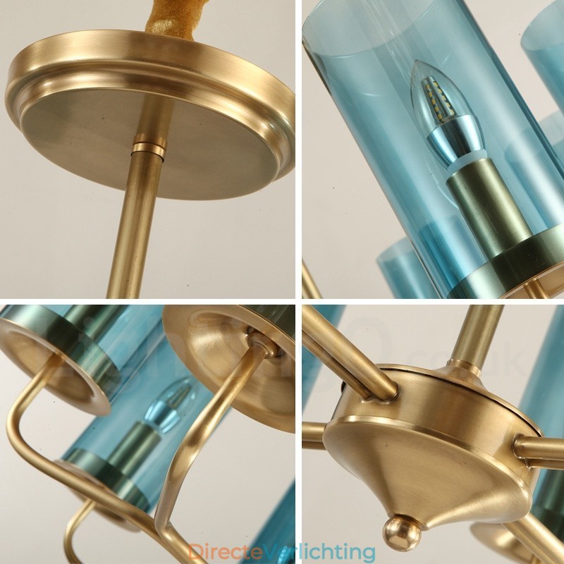 8-lichts retro rustieke luxe messing hanglamp kroonluchter met glazen kap