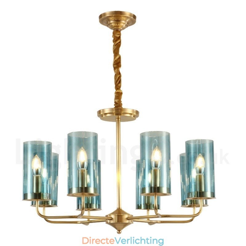 8-lichts retro rustieke luxe messing hanglamp kroonluchter met glazen kap