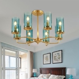 8-lichts retro rustieke luxe messing hanglamp kroonluchter met glazen kap