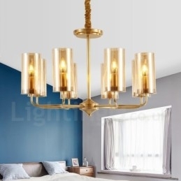 8-lichts retro rustieke luxe messing hanglamp kroonluchter met glazen kap