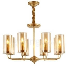 8-lichts retro rustieke luxe messing hanglamp kroonluchter met glazen kap