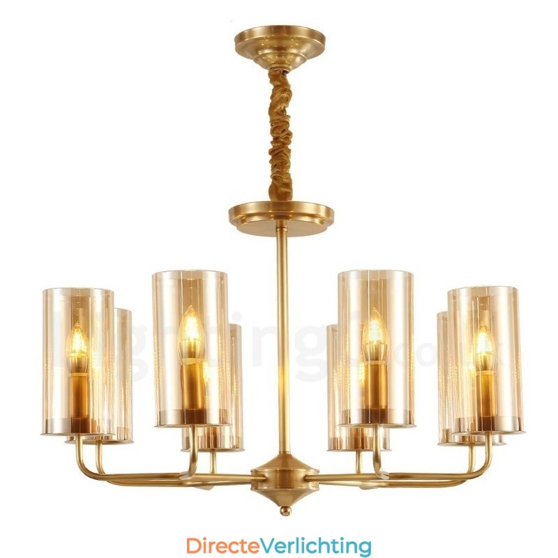 8-lichts retro rustieke luxe messing hanglamp kroonluchter met glazen kap