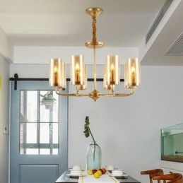 8-lichts retro rustieke luxe messing hanglamp kroonluchter met glazen kap