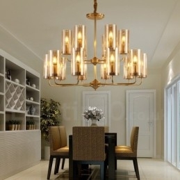 16-lichts retro rustieke luxe messing hanglamp kroonluchter met glazen kap