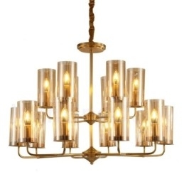 16-lichts retro rustieke luxe messing hanglamp kroonluchter met glazen kap