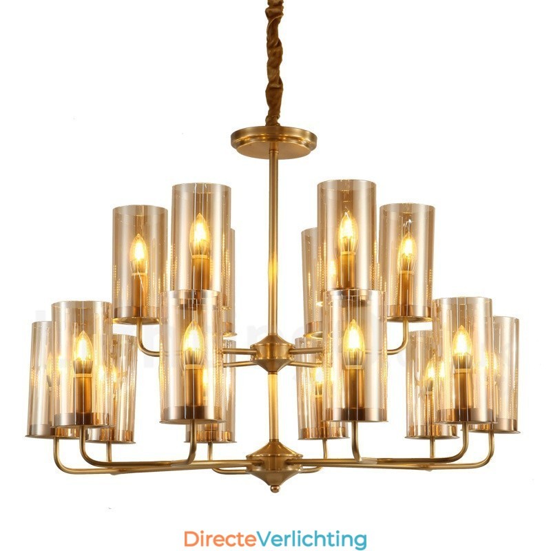 16-lichts retro rustieke luxe messing hanglamp kroonluchter met glazen kap
