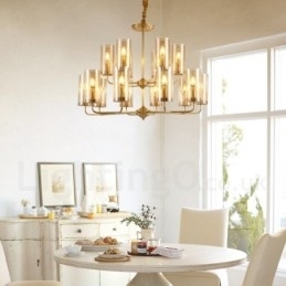 16-lichts retro rustieke luxe messing hanglamp kroonluchter met glazen kap