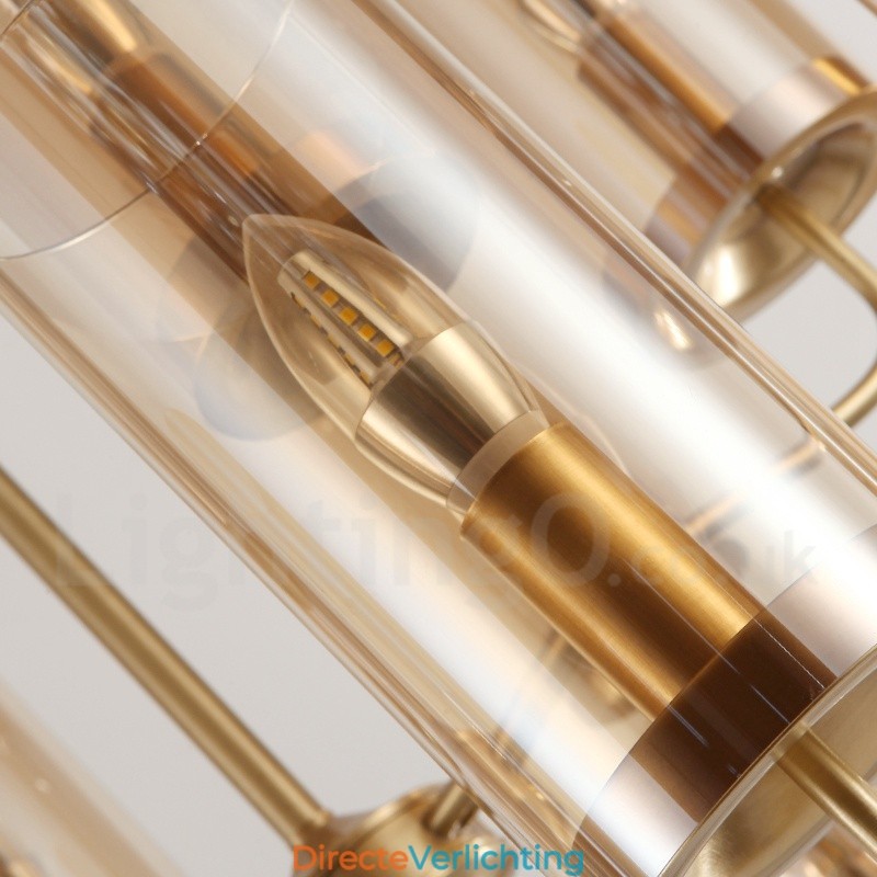 16-lichts retro rustieke luxe messing hanglamp kroonluchter met glazen kap