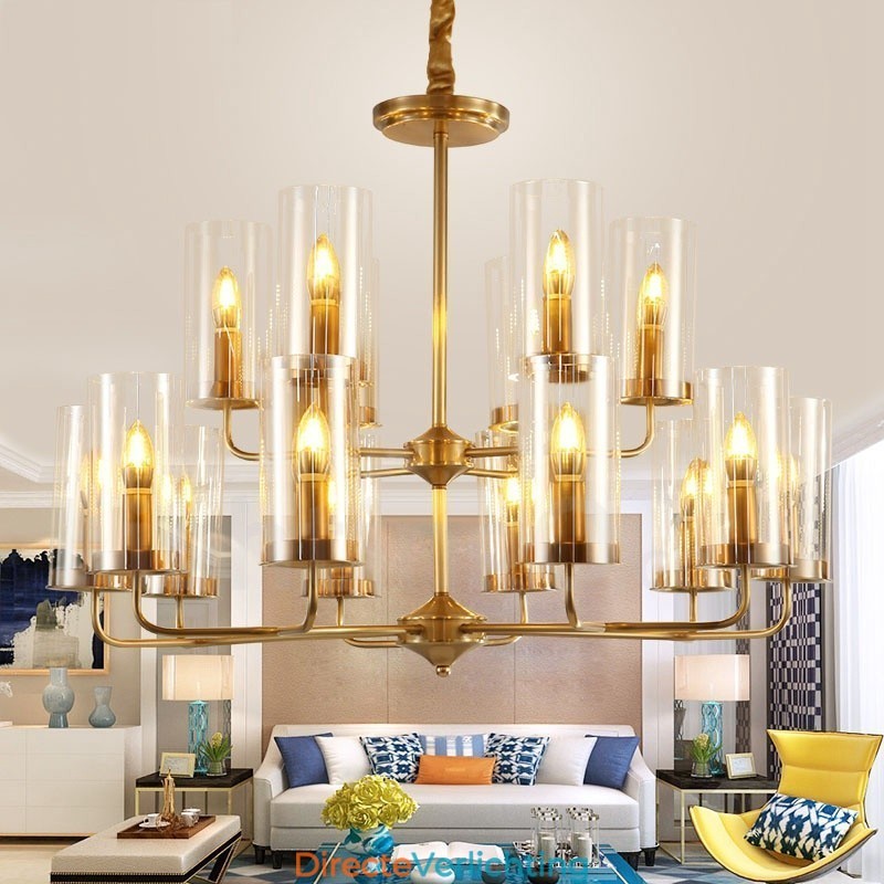 16-lichts retro rustieke luxe messing hanglamp kroonluchter met glazen kap