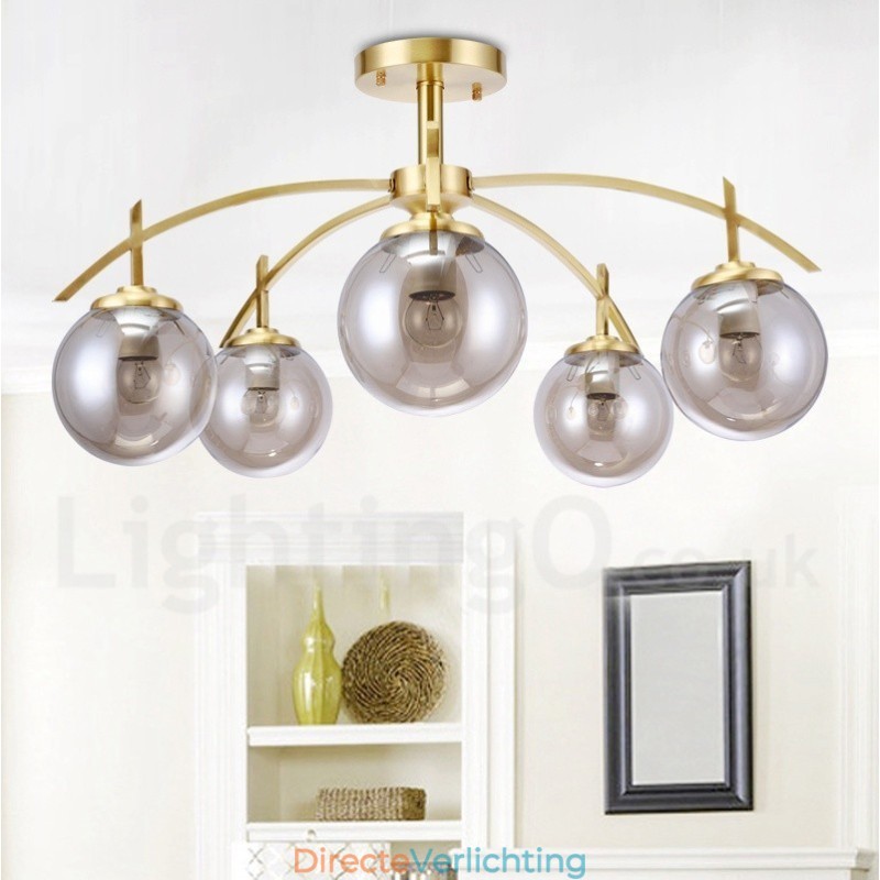 8-lichts retro rustieke luxe messing hanglamp kroonluchter met glazen kap