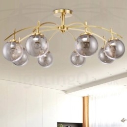 8-lichts retro rustieke luxe messing hanglamp kroonluchter met glazen kap