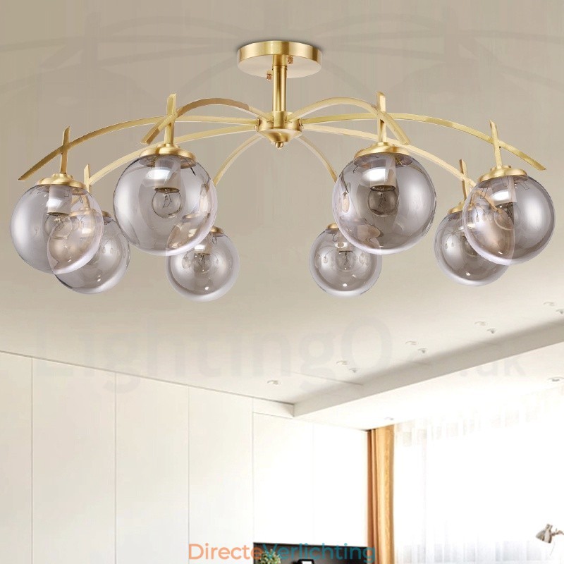 8-lichts retro rustieke luxe messing hanglamp kroonluchter met glazen kap