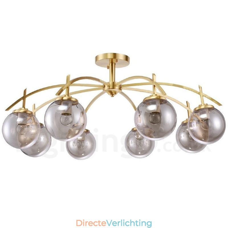 8-lichts retro rustieke luxe messing hanglamp kroonluchter met glazen kap