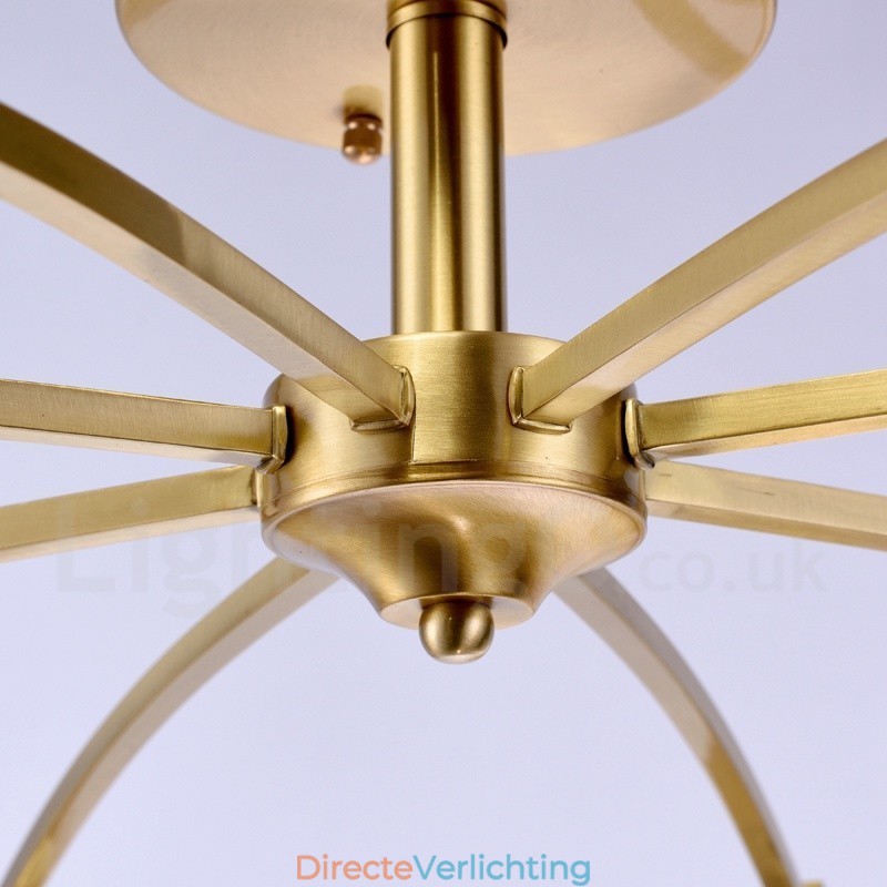 8-lichts retro rustieke luxe messing hanglamp kroonluchter met glazen kap