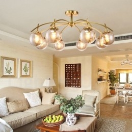 8-lichts retro rustieke luxe messing hanglamp kroonluchter met glazen kap