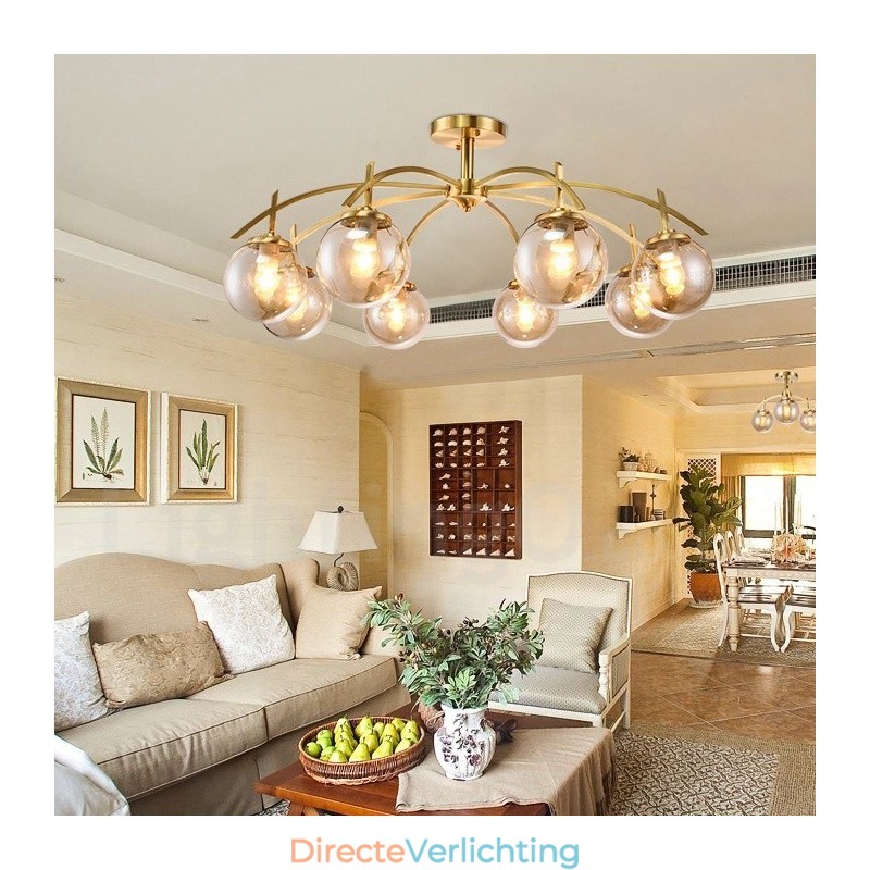 8-lichts retro rustieke luxe messing hanglamp kroonluchter met glazen kap