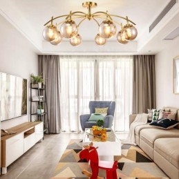 8-lichts retro rustieke luxe messing hanglamp kroonluchter met glazen kap