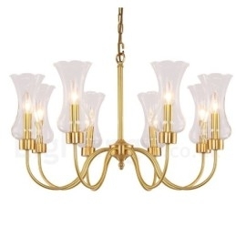 8-lichts retro rustieke luxe messing hanglamp kroonluchter met glazen kap