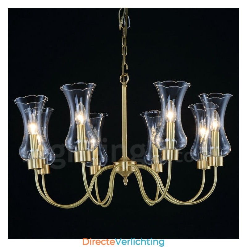 8-lichts retro rustieke luxe messing hanglamp kroonluchter met glazen kap