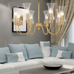 8-lichts retro rustieke luxe messing hanglamp kroonluchter met glazen kap