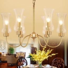 6-lichts retro rustieke luxe messing hanglamp kroonluchter met glazen kap