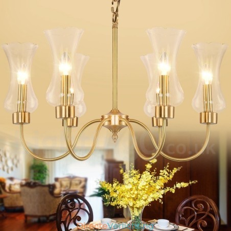 6-lichts retro rustieke luxe messing hanglamp kroonluchter met glazen kap 6-lichts retro rustieke luxe messing hanglamp kroonluchter met glazen kap