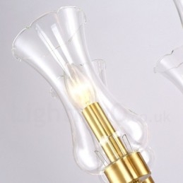 6-lichts retro rustieke luxe messing hanglamp kroonluchter met glazen kap