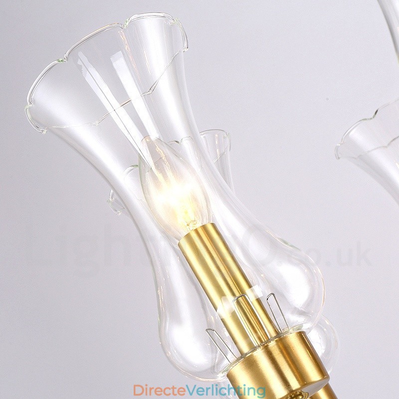 6-lichts retro rustieke luxe messing hanglamp kroonluchter met glazen kap