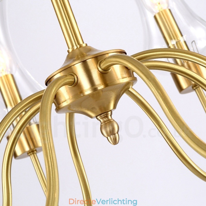 6-lichts retro rustieke luxe messing hanglamp kroonluchter met glazen kap