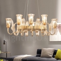 8-lichts retro rustieke luxe aluminiumlegering hanglamp kroonluchter met glazen kap