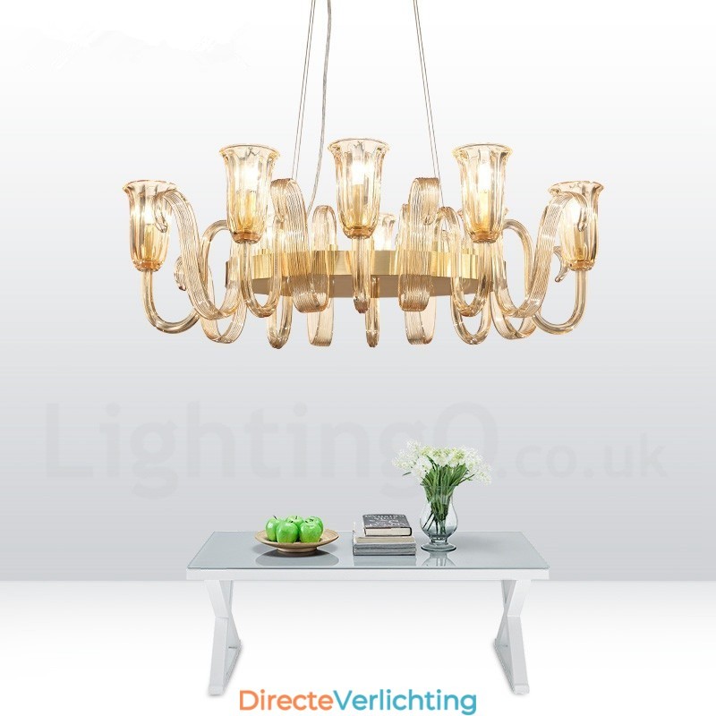 8-lichts retro rustieke luxe aluminiumlegering hanglamp kroonluchter met glazen kap