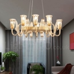 8-lichts retro rustieke luxe aluminiumlegering hanglamp kroonluchter met glazen kap