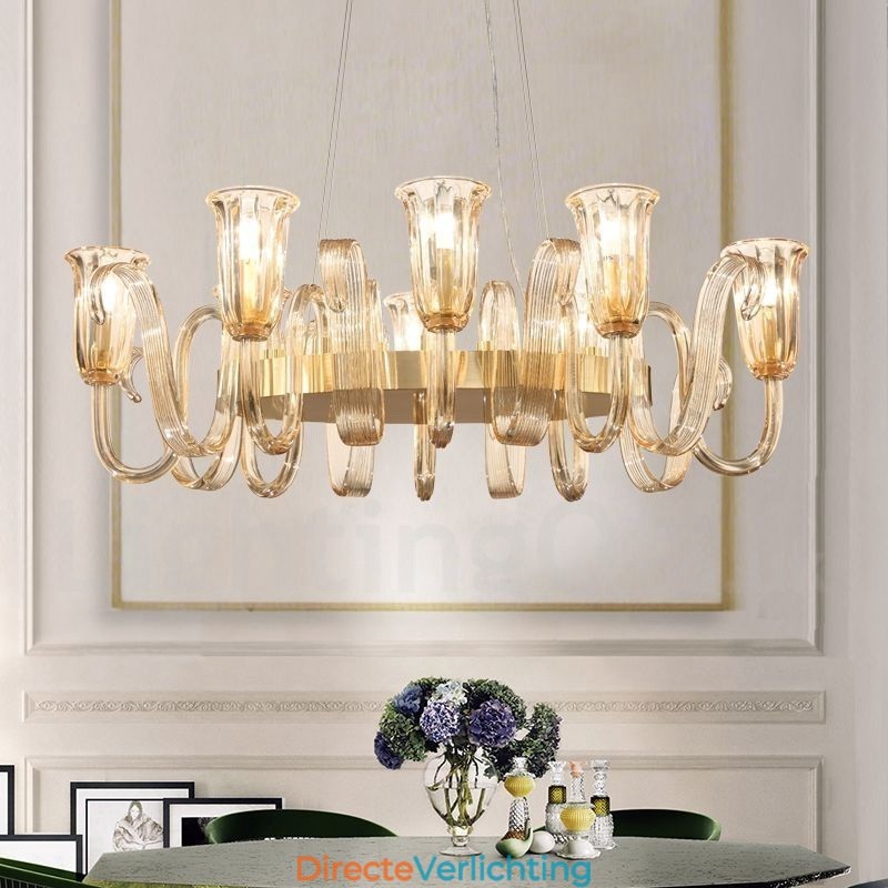 8-lichts retro rustieke luxe aluminiumlegering hanglamp kroonluchter met glazen kap