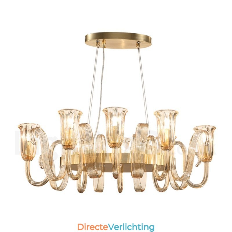 8-lichts retro rustieke luxe aluminiumlegering hanglamp kroonluchter met glazen kap