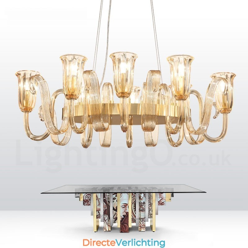 8-lichts retro rustieke luxe aluminiumlegering hanglamp kroonluchter met glazen kap