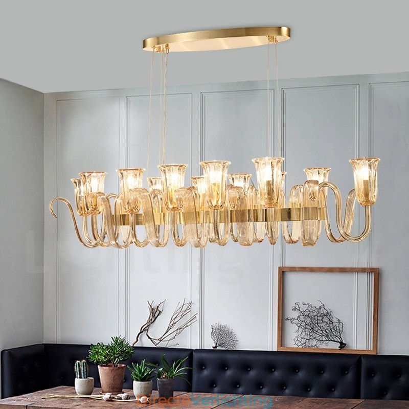 12 Licht Retro Rustieke Luxe Aluminiumlegering Hanglamp Kroonluchter met Glazen Kap