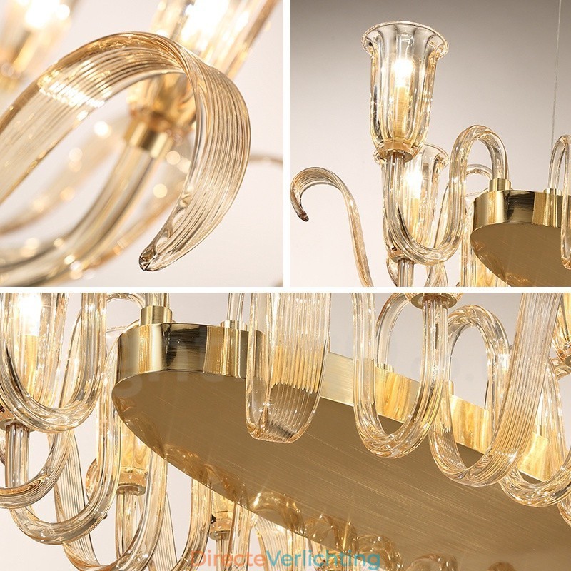 12 Licht Retro Rustieke Luxe Aluminiumlegering Hanglamp Kroonluchter met Glazen Kap