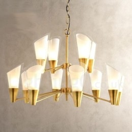 12 Licht Retro Rustieke Luxe Messing Hanglamp Kroonluchter met Glazen Kap