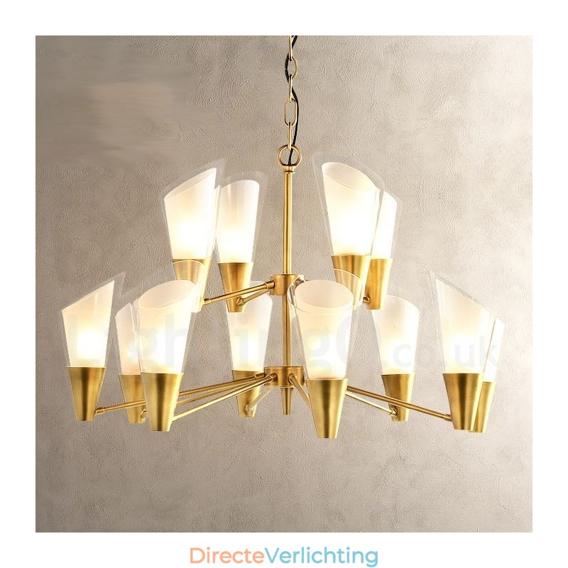 12 Licht Retro Rustieke Luxe Messing Hanglamp Kroonluchter met Glazen Kap