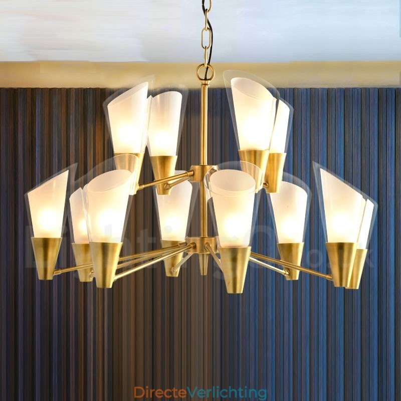 12 Licht Retro Rustieke Luxe Messing Hanglamp Kroonluchter met Glazen Kap