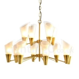 12 Licht Retro Rustieke Luxe Messing Hanglamp Kroonluchter met Glazen Kap