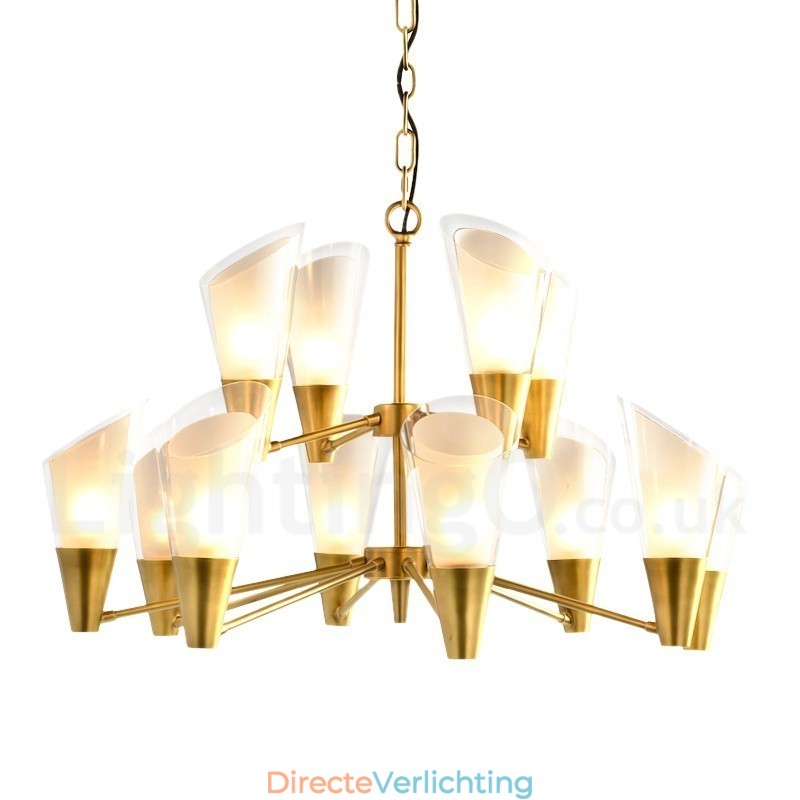 12 Licht Retro Rustieke Luxe Messing Hanglamp Kroonluchter met Glazen Kap