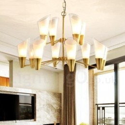 12 Licht Retro Rustieke Luxe Messing Hanglamp Kroonluchter met Glazen Kap