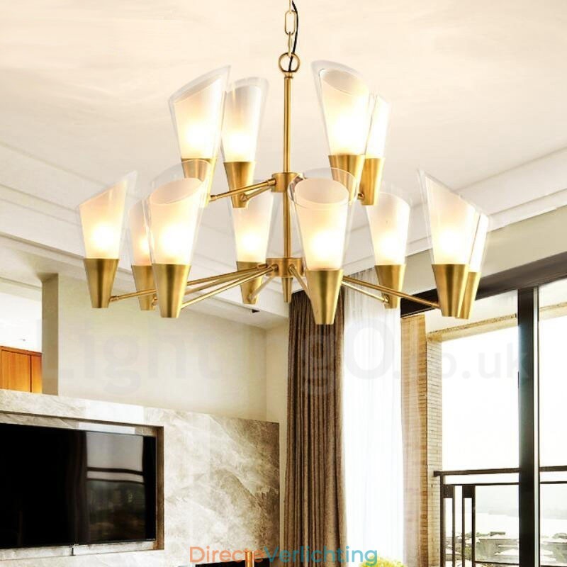 12 Licht Retro Rustieke Luxe Messing Hanglamp Kroonluchter met Glazen Kap